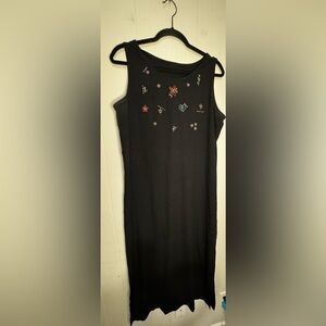 Black Sleeveless Dress with Embroidered Accents